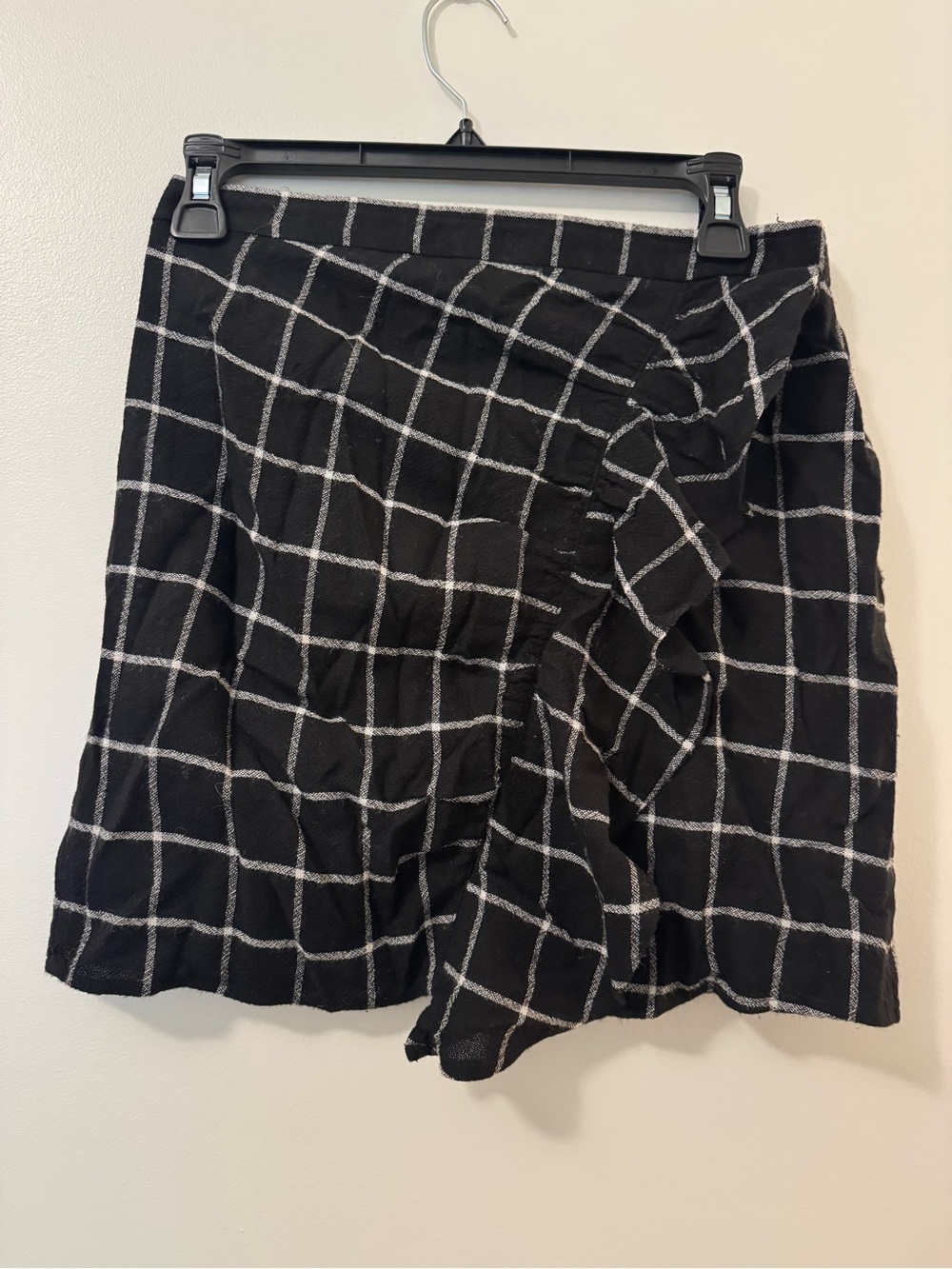 Madewell Black Windowpane Ruffle Mini Skirt